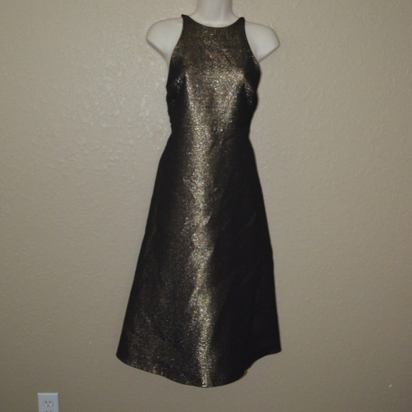 NEW NWT $475 4 Halston Heritage Gold Black Metallic Dress - Picture 1 of 7